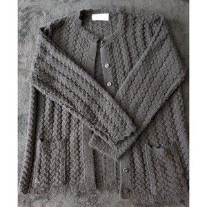 Vintage Black Crochet Knit Scallop Cardigan Sweater Women Boho Indie Grandmacore